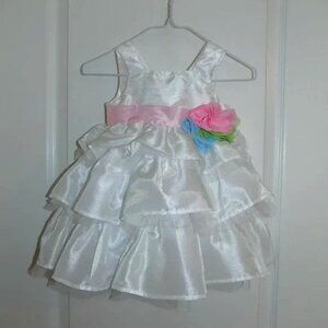 MUD PIE White Layered Ruffle Dress Birthday Party Easter 9-12M Pink Bow Tulle